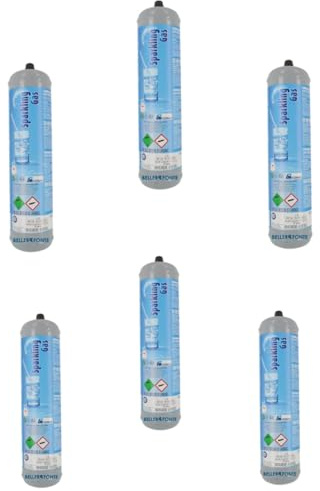 Bellerofonte 6 flaskor Co2 600 g engångskoppling M11x1 stålbehållare, kolsyremaskin - CO2-dispenser för livsmedel E290 för gasning av vatten och dryck vanligtvis eller bryggning öl.