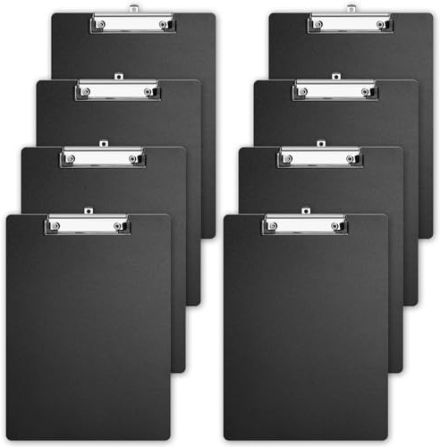 Portapapeles con Pinza A4,8 Piezas Carpetas Plastico con Lazo para Colgar y Clip Metálico Porta Documentos Papeleria para Estudiantes,Profesores,Oficina, Escuela,Cartas para Restaurante,Negro