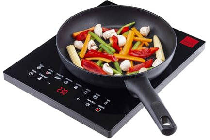 Sensio Home Electric Digital Induction Hob 8 Adjustable Temperature & Power Settings, 6 Cooking Settings, Built in Timer, Overheat Protection & Auto Switch Off, Child Safety Lock, Black