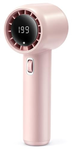FUNJEO GF02 Ventilateur portable, vitesse (1-199) niveaux de vent réglables, charge rapide 2.0, batterie de 3500 mAh, pour voyage/sport/camping/travail (rose)