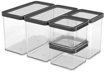 Rotho Loft - Juego de 5 latas de almacenamiento, plástico (PP), sin BPA, transparentes, (32,3 x 22,3 x 16,6 cm)