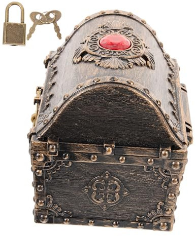KONTONTY Dekorative Piraten Schatztruhe Mit Schloss Und Schlüssel Kleine Vintage Schatzkiste Als Aufbewahrungsbox Für Schmuck Und Spielzeug Geschenkidee Für Kindergeburtstag Und Rollenspiel