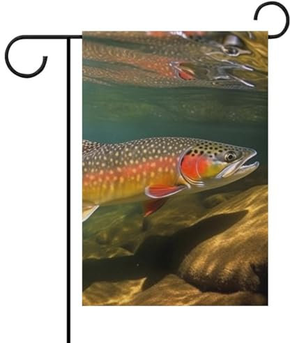Drapeau de jardin de pêche à la truite de ruisseau pour l'extérieur, 30,5 x 45,7 cm, drapeau de bienvenue double face, drapeau de cour pour printemps, hiver, maison, extérieur, décoration de ferme