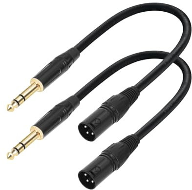 SZLliyxs 2 Pack XLR Male to 1/4 TRS Stereo Adapter Cable,1ft/0.3m - Balanced Audio Converter for Microphones, Mixers & Studio Equipment - Oxygen-Free Copper, Gold-Plated Connectors
