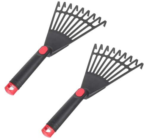 Pluuttiem Rastrillo de Mano de Plástico para Jardinería, Herramienta Manual para Jardinería, Rastrillos Pequeños para Hojas, Corto, Ideal para Césped, 2 Unidades.