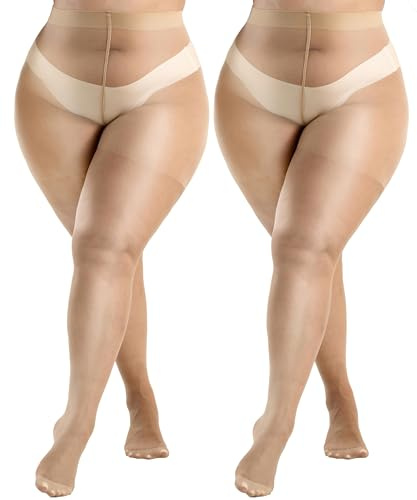 HeyUU Medias transparentes de talla grande para mujer, medias ultrafinas reforzadas con dedos de los pies, medias de cintura alta, XL-4XL