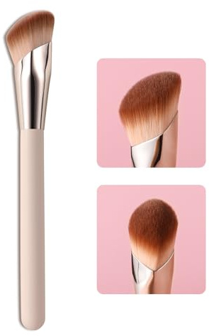 Angled Foundation Brush for Liquid, 16.2CM/6.4in Angle Contour Brush Kabuki Makeup Brushes with Soft Dense Synthetic Bristles Face for Liquid, Buffing, Contouring, Bronzer, BB Cream, Blending (Pink)