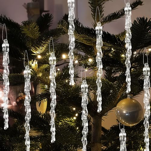 STEFORD 30 Pcs Christmas Icicles Ornaments, Acrylic Clear Icicle Ornament Plastic Christmas Tree Hanging Crystal Icicles Set Wedding Party Winter Wonderland Decoration Supplies