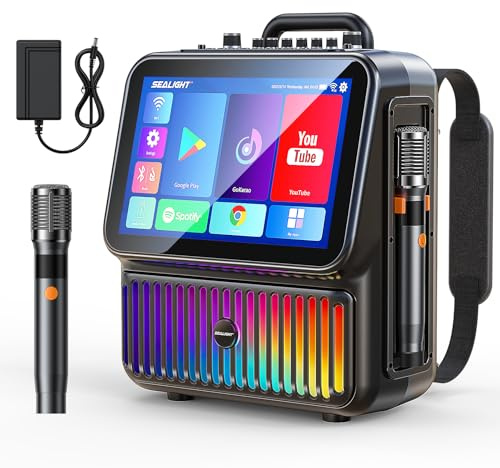 SEALIGHT Karaoke Machine for Adults-with Screen 13.3, Karokee Machine with 350W Bluetooth Speaker, 2 Wireless Mics, DJ Lights & Pitch Correction, Professional Karaoke System for Home Party(Upgraded)