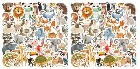 100 Piezas Pegatinas Infantiles de Animales, Pegatinas de Animales Ilustración, para Ordenador Portatil Scrapbook Skate Maleta Guitarra Libros