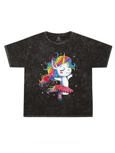 IRON PANDA Boys Girls Cotton T-Shirts Kids Tshirt Unisex Casual Short Sleeve Loose Basic Tee Top-Ballet Dancer Unicorn Black