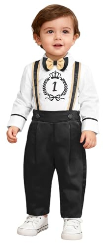 Yhong baby pojkar festliga kläder set med fluga skjorta + hängselbyxor gentleman kostym småbarn dop bröllop födelsedag jackor kostymer, svart, 80-86