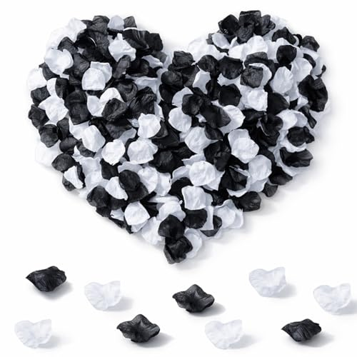 Larrel 2000Pcs Black White Rose Petals, Elegant Exquisite Rose Petals for Wedding, Artificial Roses Petal for Wedding Valentine's Day Decoration, Romantic Night, Party, Table Scatter