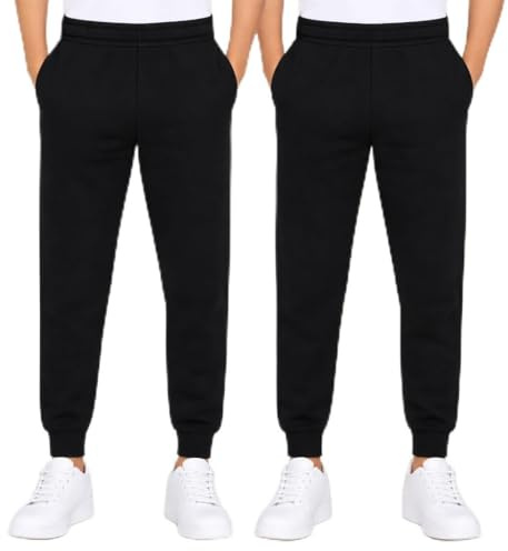 NIYS Kids Boys & Girls Fleece Cuffed Hem Tracksuit Jogging Bottoms, Soft School Uniform Drawstring Sweatpants, Elastic Waist Activewear Trousers (UK, Age, 9 Years, 10 Years, Regular, 2, Black)