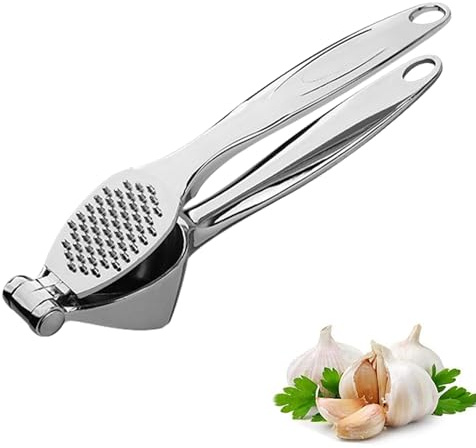 Spremiaglio in acciaio inox, pressa per aglio con leva ergonomica, lavabile in lavastoviglie, facile da pulire, utensile da cucina per schiacciare, senza sforzo per più pasta di aglio, 17,5 cm