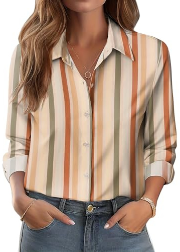 Zeagoo Damblus, elegant, färgglad, långärmad, blommor, skjortblus, button-down skjorta, vår, sommar, bussiness blus, basic, strykfri topp