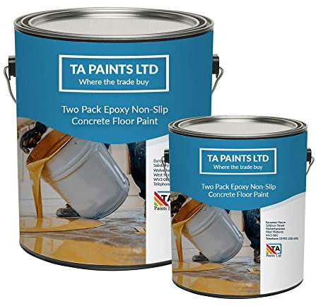 T A Paints Ltd Non Slip Epoxy Resin Garage Floor Paint Heavy Duty Two Pack Epoxy Concrete Floor Paint Coating (5L BS 00 A 05 Grey)