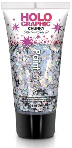 Chunky Cosmetic Glitter gels 50ml for face, Body & Hair from PaintGlow (Vegan) (Intergalactic)
