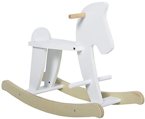 Qaba Wooden Rocking Horse Toddler Baby Ride-on Toys for Kids 1-3 Years with Classic Design & Solid Workmanship, White