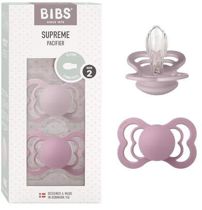 BIBS Supreme Dummy, 6-18 Months, 2-Pack, Symmetrical Teat, Dusky