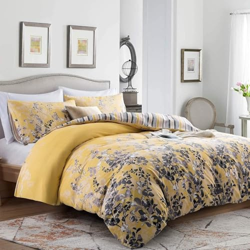 Imperial Rooms Double Duvet Set 200x200cm – 3 Piece Brushed Microfiber Bedding & Quilt Cover Set with 2 Pillowcases, Ochre Blossom Hypoallergenic, Breathable