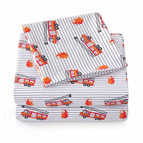 1500 Supreme Kids Bed Sheet Collection - Fun Colorful and Comfortable Boys and Girls Toddler Sheet Sets - Deep Pocket Wrinkle Free Soft and Cozy Bedding - Full, Fire Engine