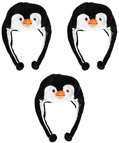 Abaodam 3pcs Plush Fun Animal Hats with Ear Flaps penguin Warm Hats - Cozy Winter Black White Novelty Party Cap for Kids Girls Boys - Soft Fleece Cute Cap for Women Cosplay Party