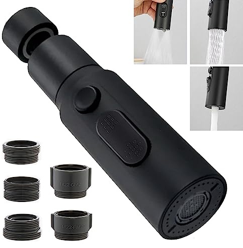 Chuainxin Luftare Kran Spraykran, Svart Sprayförlängning Utdragbar Handdusch Köksblandare Badrum, 360° Vridbart Vattenbesparande Filter, med Gängad Adapter för M22 till M20, M22, M24, G1/2, FM20