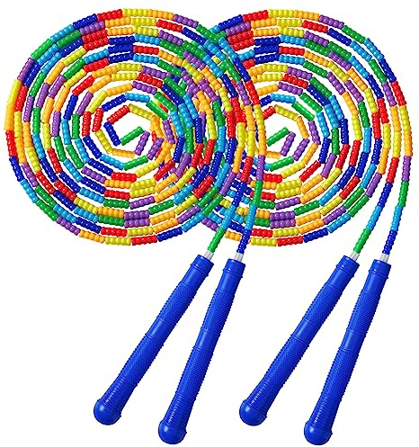 Newbyst Long Double Dutch Jump Rope 16 Ft 2 Pack, Soft Beaded Skipping Ropes for Kids Adults, Plastic Segmented Jump Rope Multiplayer Group