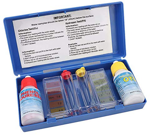 PH Testing Box Kit de Test d'eau de Piscine, Test de Chlore PH Kit de Test de PH de Piscine, Brome Chimique pour Piscine, Bain à Remous Extérieur