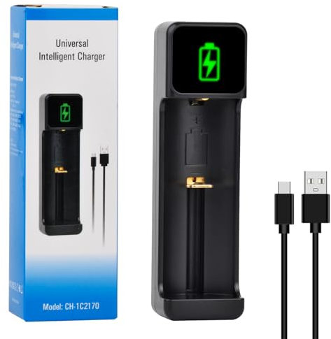 Pickle Power 18650 Batterieladegerät, Universal Intelligent USB Ladegerät für 18650 18350 14500 16340 26650 21700 wiederaufladbare Batterien