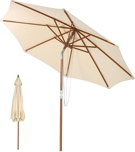 RELAX4LIFE Ombrellone da Giardino 3M, Ombrellone Parasole da Esterno con 8 Stecche in Bambù e Tessuto Impermeabile, Inclinazione Regolabile, per Giardino/Spiaggia/Balcone (Beige, Ø3x2,5M)
