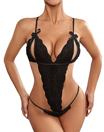 Générique Body Sexy Femme érotique Ouvert Entrejambe Sein Nu Body Dentelle Femme Dos Nu Transparent Lingerie Sexy Femme Coquine Hot Justaucorps Teddy Bodysuit sous Vetement Femme Grande (Black, XL)