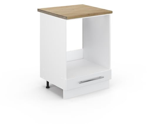 Vicco Herdumbauschrank Fame-Line, Herdschrank, Weiß Hochglanz/Weiß, 60 cm, AP Eiche