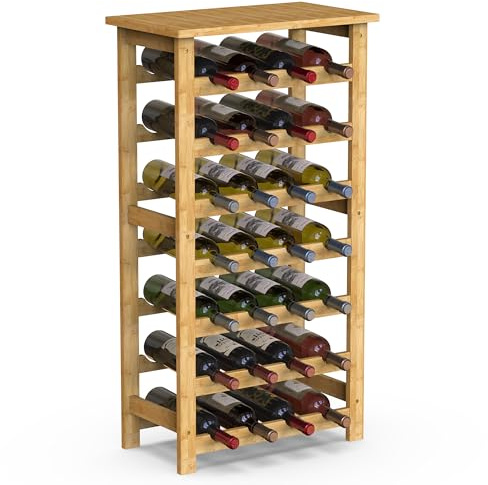 BAKAJI Cantinetta Portavino in Legno Bambù con 28 Scomparti per Vino Champagne, Portabottiglie da Terra, Cantina per Angolo Bar, Salotto, Cucina, Bistrot, Ristorante, 47 x 29 x 93.5 cm (Naturale)