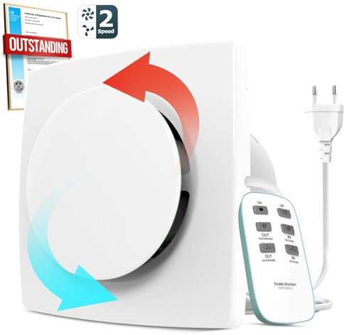 BUMSOU Extracteur d'Air 100 mm, Bidirectionnel, 2 Vitesses, Télécommande 433 MHz, Ventilation Extracteur dAir avec Fonction Mémoire, VMC Salle de Bain Silencieux Moteur sans Balais DC