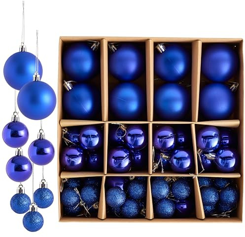 THE TWIDDLERS – 50er-Pack Blau Weihnachtsbaumkugeln - Verschiedene Größen und Oberflächen - 6cm, 4cm, 3cm - Matt, Glänzend und Glitzernd für Weihnachtsbaumdekoration