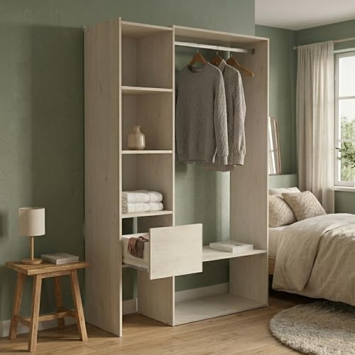 Guardaroba Grande Aulne, Mobile Camera da Letto, Cabina Armadio portabiti, Armadio Appendiabiti, 119x40 h183 cm, Rovere