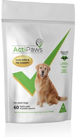 Actipaws Gold - Hip & Joint Supplement for Adult Dogs - with Glucosamine, Chondroitin, Green Lipped Mussel Aged 6 & Up (60 Tablets)