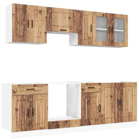 vidaXL 8-TLG. Küchenschrank-Set Kalmar Altholz-Optik Holzwerkstoff, Küchenzeile Einbauküche, Schrank-Set, Unterschrank, Küchenschrank, Hängeschrank