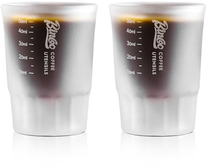 Bincoo Espresso Shot Glasses (2 Pack) – 50ml Heavy Duty Glass Measuring Cups for Barista, Espresso, Coffee, Liqueur – Dishwasher Safe, Precise Scale Markings, Stackable