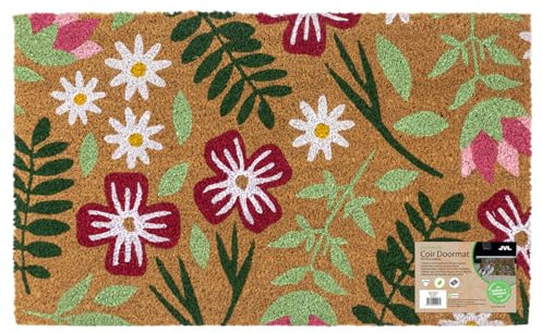 JVL Eco-Friendly Latex Backed Coir Entrance Doormat, 45x75cm - Flowers