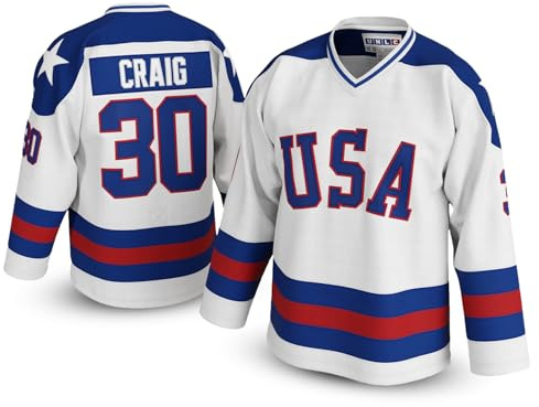 UNLC #30 Hockeytrikot der USA 1980 Olympic Team Eishockey Trikots genähte Buchstaben und Zahlen, Weiss/opulenter Garten, L