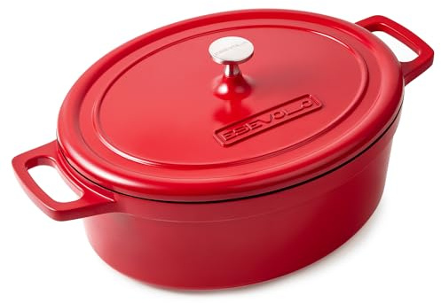 ESEVOLO Cocotte Fonte Induction 11 litres 38cm Ovale Faitout en Fonte d’Aluminium avec Revêtement Céramique Antiadhésif, Marmite avec Couvercle, Idéale pour les Grandes Familles, Four et Gaz, Rouge