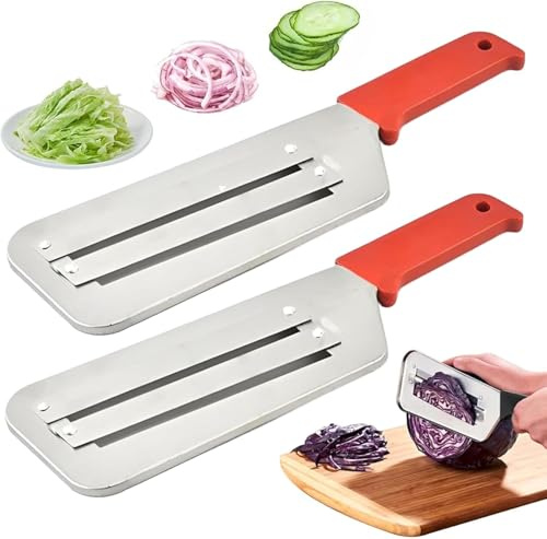 HOIDOKLY Coltello trituratore in acciaio inossidabile, affettatrice a doppio strato, trituratore per cavoli, lame affilate, taglierina julienne resistente, facile da pulire (rosso, confezione da 2)