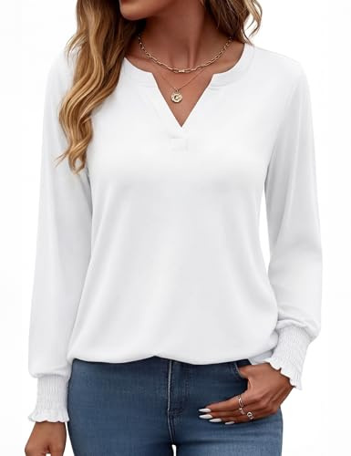Gyabnw Women's V Neck Blouse Long Sleeve Dressy Style Summer Casual Wear | V neck shape, long sleeves, elegant tunic blouse styling, for summer days and casual outfits, versatile everyday styling