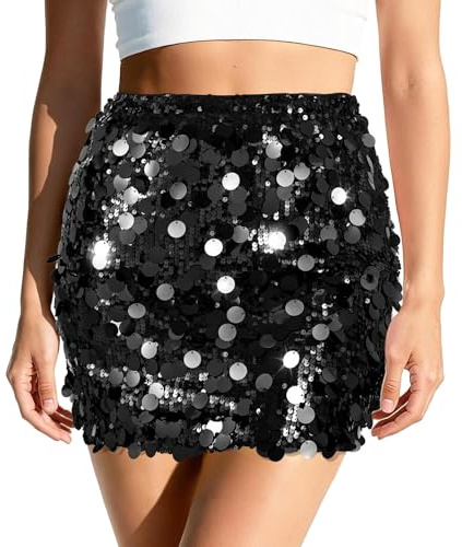 VONMELLI Gonna Paillettes da Donna Minigonna Sexy e Scintillante Gonna Donna Aderente Elasticizzata con Glitter per Una Serata Fuori o Una Festa Nero 2XL