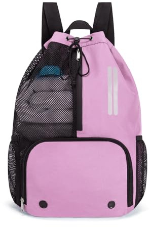 GreenTaya Swim Bag Mesh Drawstring Backpack with Shoe Compartment & Wet Pocket Waterproof Beach Backpack Pool Bag for Swimming, Gym, Travel and Workout Gear (Pink)