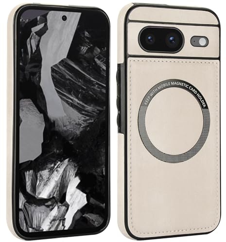 för Google Pixel 8 tunt magnetiskt trådlöst laddningsfodral, smalt hybridskydd med magnetisk ring för trådlös laddare, magnetiskt bilfäste och plånbok, skyddande stöttåligt telefonfodral (aprikos )