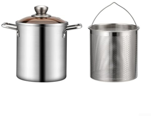 Freidora de acero inoxidable con cesta y asas para patatas fritas, aperitivos, freír, freidora de aceite, freidora de zona fría, revestimiento antiadherente, compacta, plata